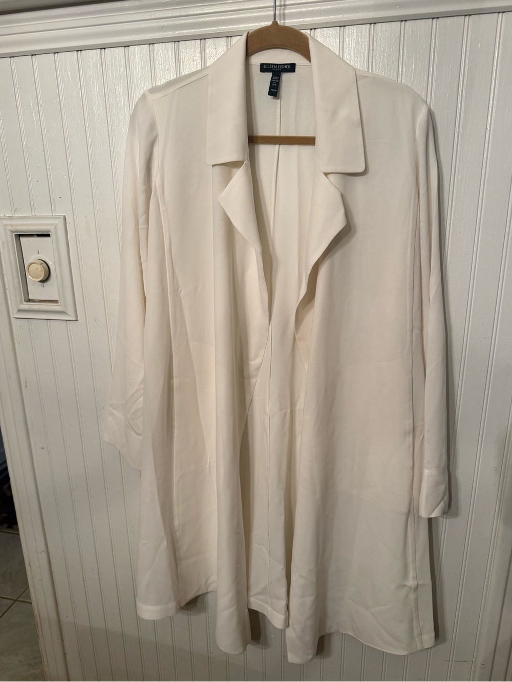 Eileen Fisher Silk Ivory Open Front Duster Jacket PP